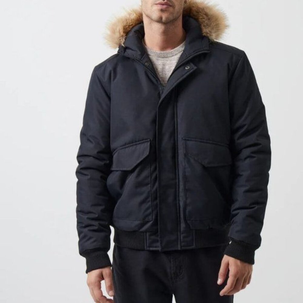 French Connection FCUK Fur Trim Short Parker Coat Puffer Snow